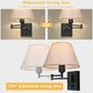 Plug in Wall Sconces Set of 2, Dimmable Swing Arm Wall Lamp with Fabric Shade Wall Light Fixtures Wall Mounted Lighting Reading Light Fixture for Bedside Bedroom Indoor Doorway
