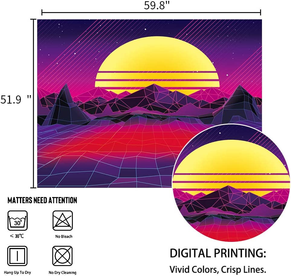 Trippy Mountain and Sun Tapestry Hippie Sunset Tapestry Abstract Landscape Tapestry Wall Hanging for Bedroom Living Room Dorm Home Decor (51.9 X 59.8 Inches)