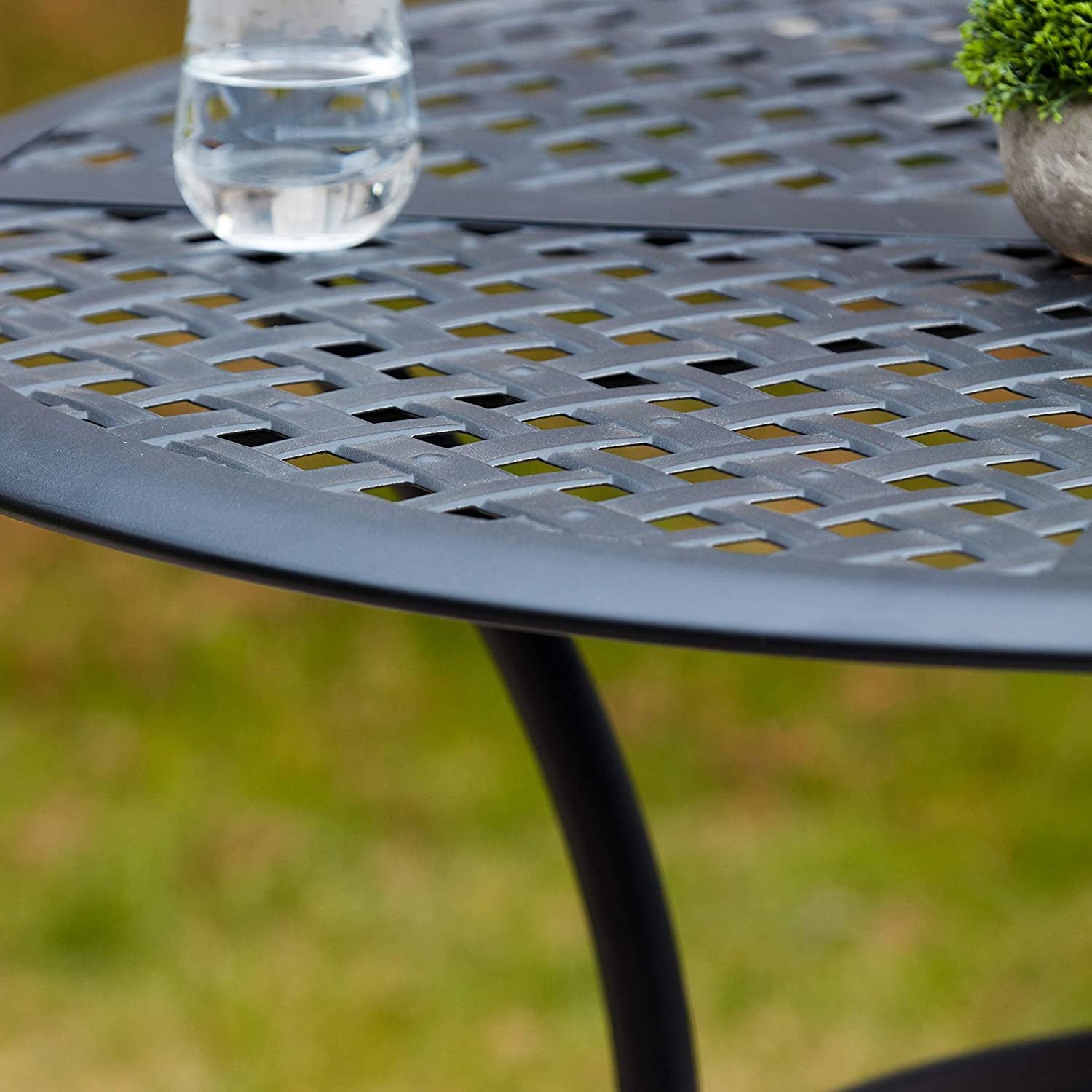 42.1" Outdoor round Cast Wrought Iron Patio Metal Dining Table with Umbrella Hole, Steel Frame for Backyard Lawn Balcony Deck, Black