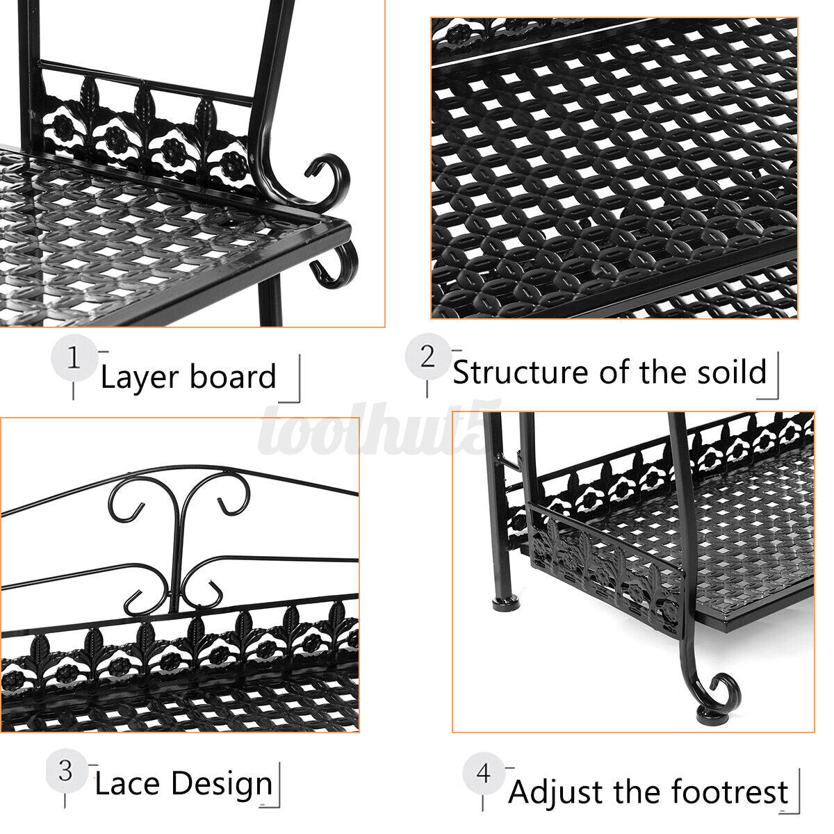 3 Tier White Foldable Metal Rack Storage Book Shelves Holder Kitchen Shelf RACK