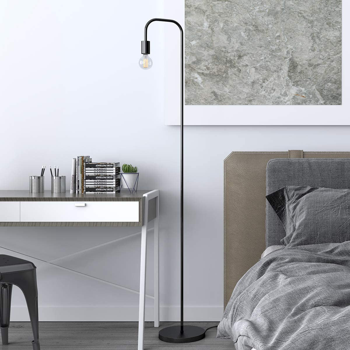Industrial LED Floor Lamp for Living Room Bedroom Reading Office Metal Minimalist Standing Lamp Black(Bulb Not Included)