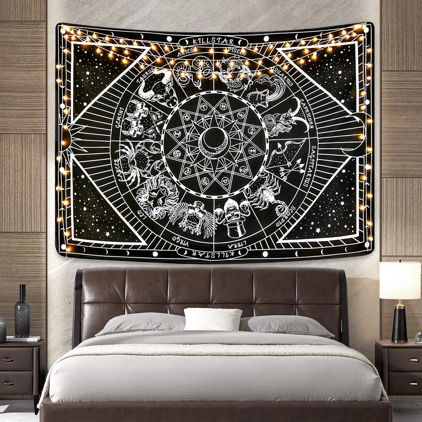 12 Constellation Tapestry Moon Star Sun Celestial Tapestry Black and White Tarot Tapestries Hippie Boho Tapestry for Room(59.1 X 59.1 Inches)