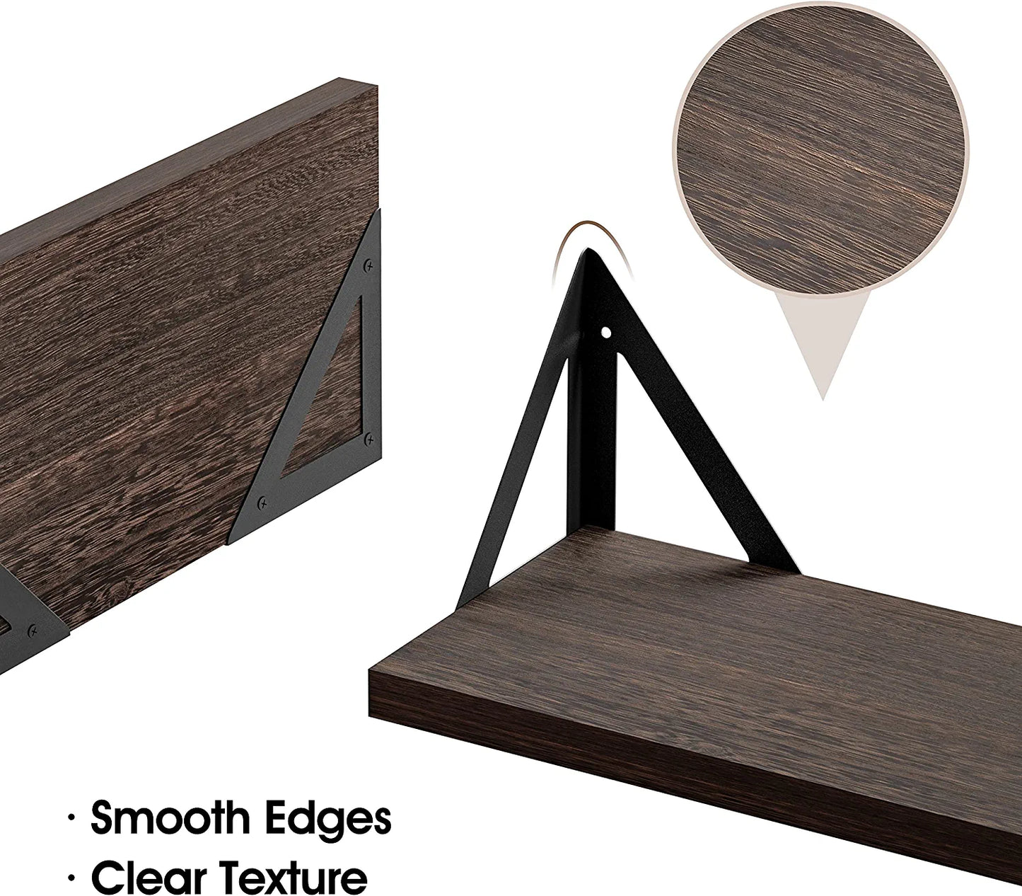 Floating Shelves Wall Mounted Set of 4, Rustic Wood Wall Shelves, Storage Shelves for Bedroom, Living Room, Bathroom, Kitchen, Office and More, Brown