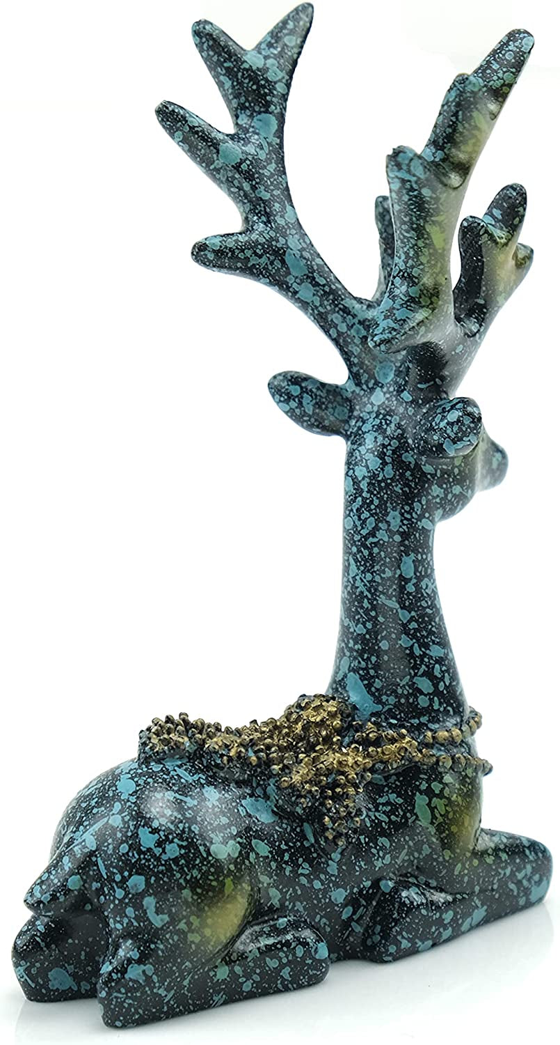 2PCS Reindeer Figurines,Nordic Modern Style Resin Sitting and Standing Deer Statue Decorations for Office Bedroom Family Living Room (Blue)