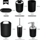 Bathroom Accessories Set-6 Piece Plastic Gift Set Toothbrush Holder,Toothbrush Cup,Soap Dispenser,Soap Dish,Toilet Brush Holder,Trash Can,Tumbler Straw Set Bathroom (Black)