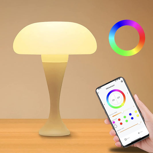 RGB Color Changing Mushroom Lamp, Smart Ambient Light Table Lamp with APP Control, Night Light for Kids Room, Nursery, Bedside Nightstand Lamps for Bedroom Living Room Desk Best Gift (White)