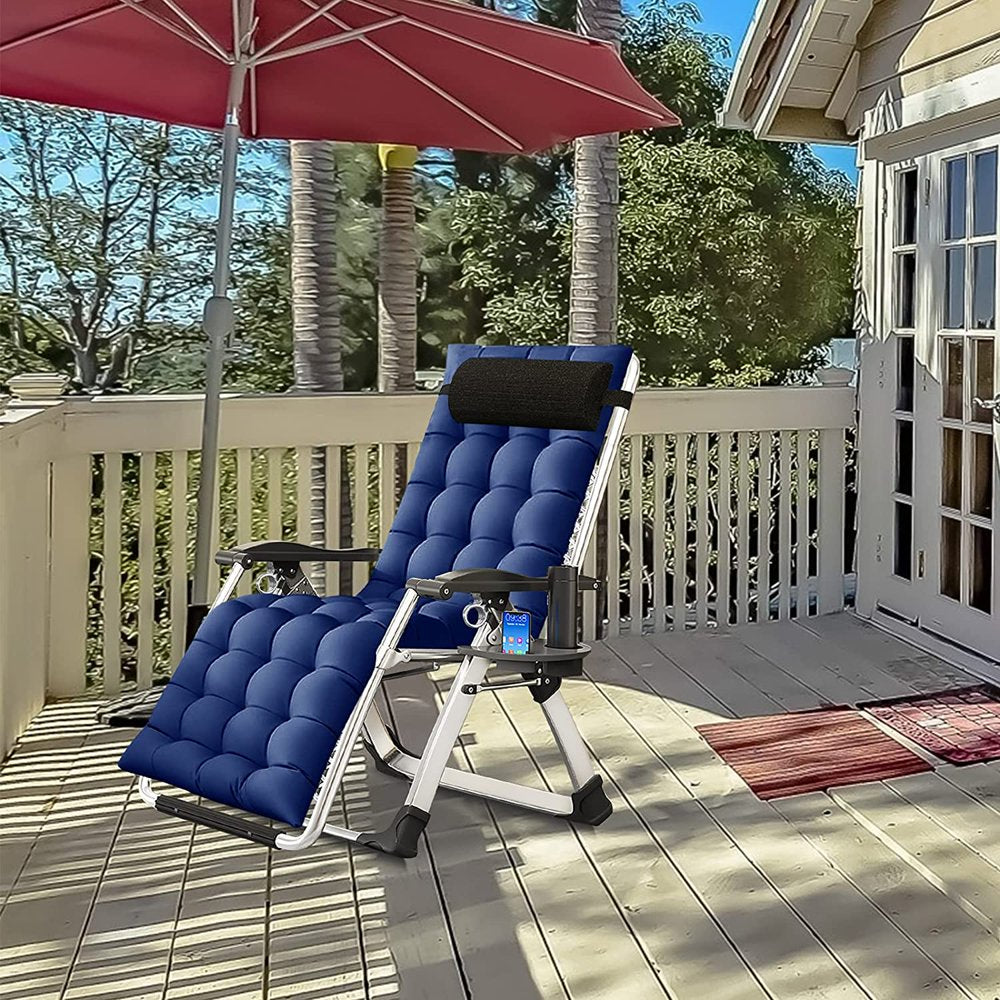 Zero Gravity Chair, Lawn Recliner, Reclining Patio Lounger Chair, Folding Portable Chaise, with Soft Cushion, Cup Holder, Adjustable Headrest