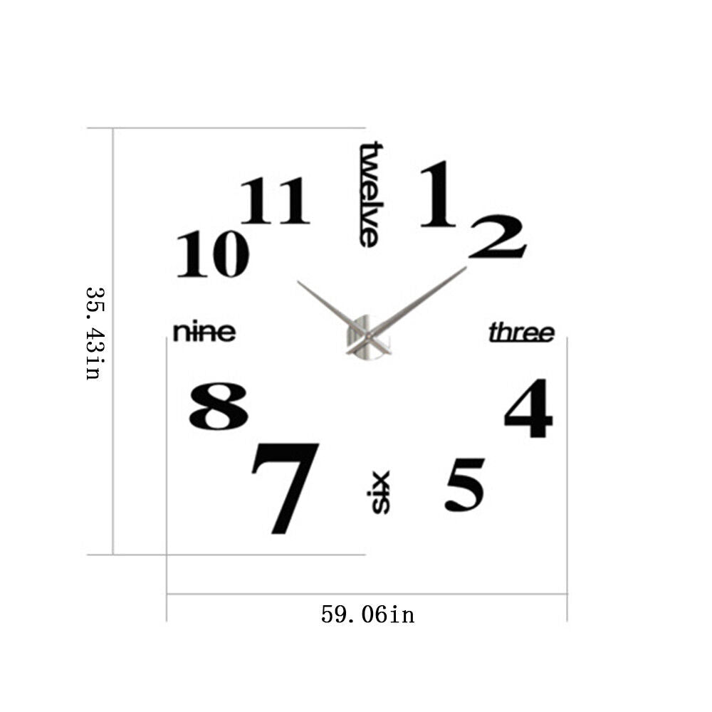 Modern DIY Analog 3D Mirror Surface Large Number Wall Clock Sticker Home Decor