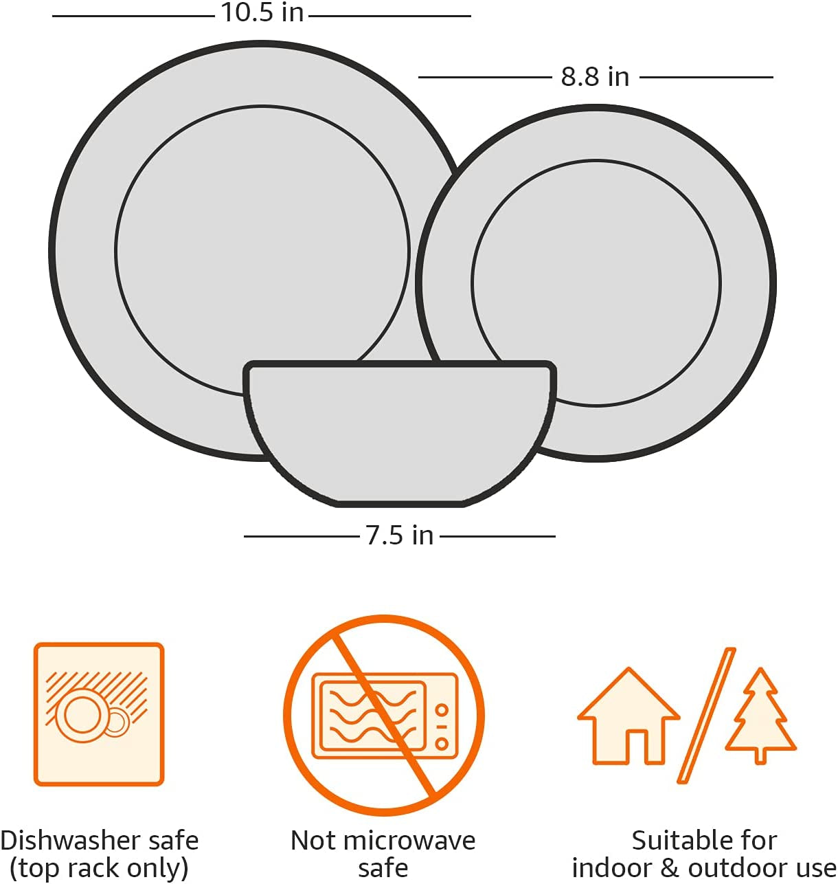 Melamine Dinnerware Set, Service for 4, White Marble - Set of 12