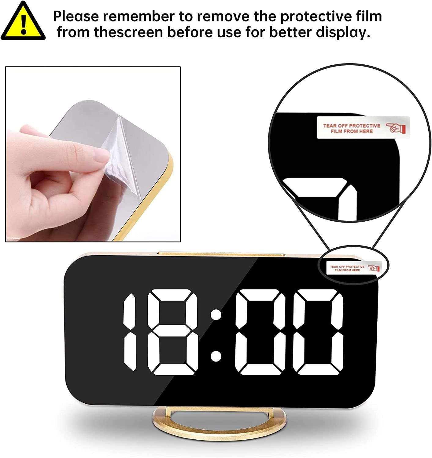 Digital Alarm Clock,7 in LED Mirrored Clocks Large Display,With 2 USB Charger Ports,Auto Dim,Night Mode,Modern Desktop Electronic Clocks for Bedroom Home Office Decor - Gold