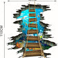 HUANLE Self-Adhesive Floor Stickers Home Room Decor 3D Volcano Lava Rope Bridge