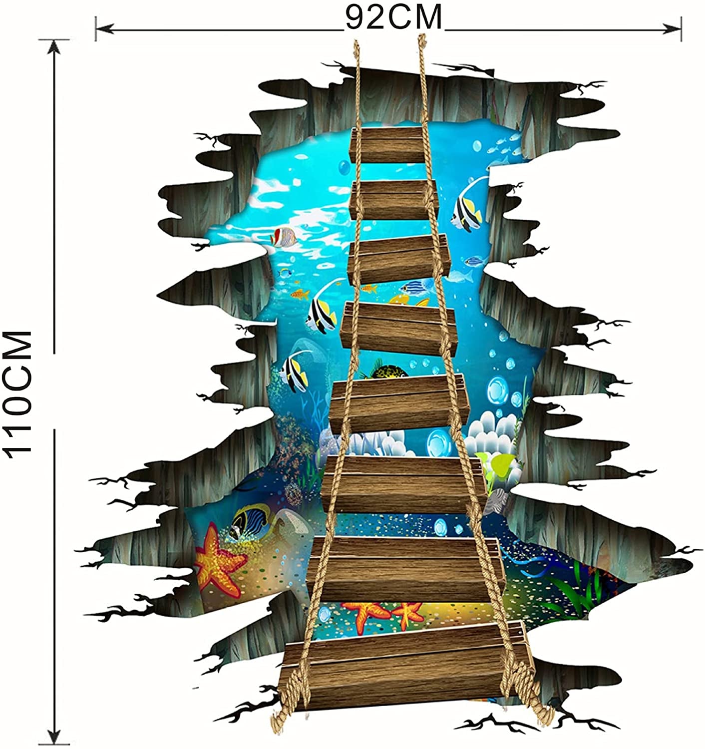 HUANLE Self-Adhesive Floor Stickers Home Room Decor 3D Volcano Lava Rope Bridge