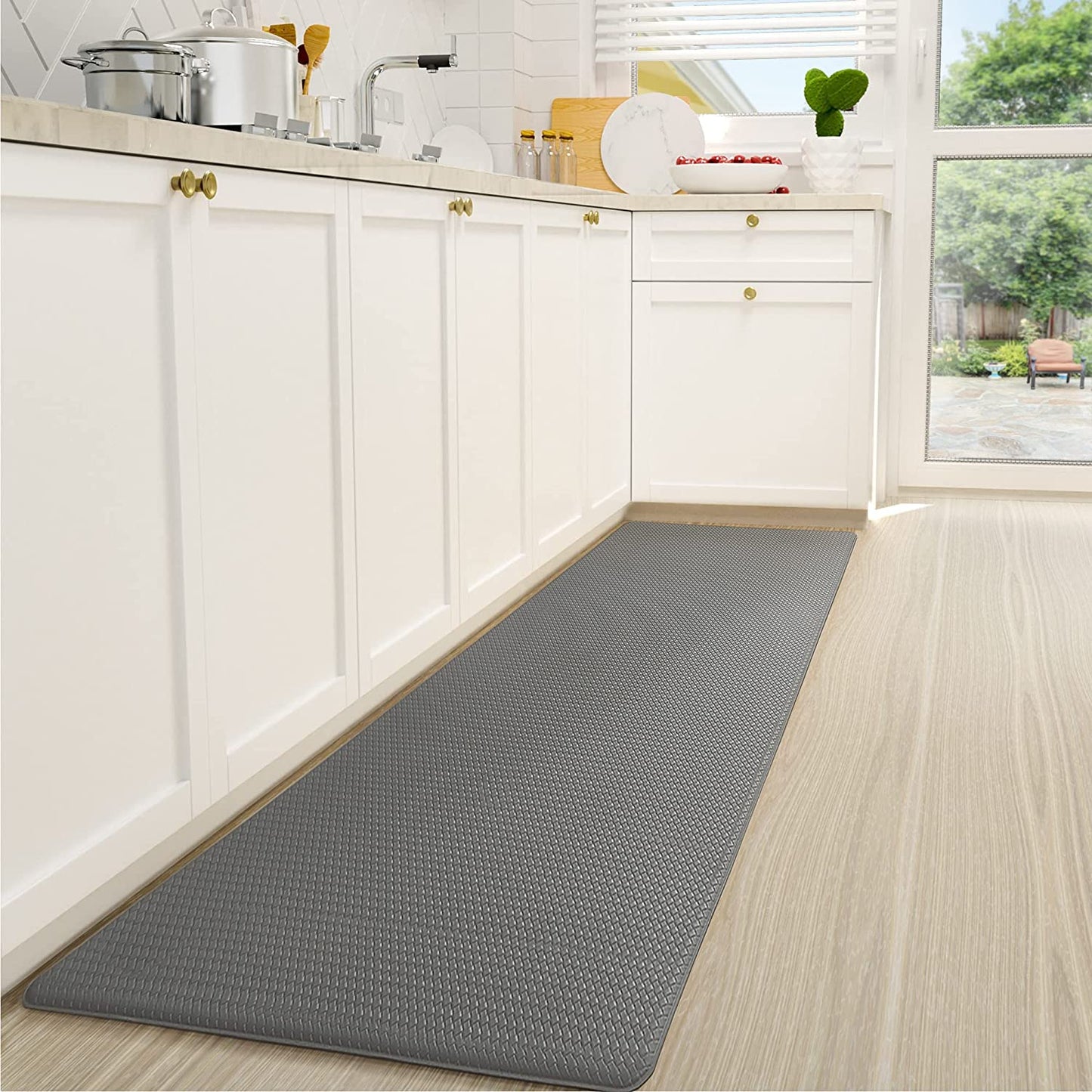 Color G Kitchen Rugs, Kitchen Runner Rug Kitchen Floor Mat, Cushioned Anti-Fatigue Kitchen Mat, Non Skid Waterproof Comfort Standing Kitchen Rugs and Mats, 17"X79", Grey