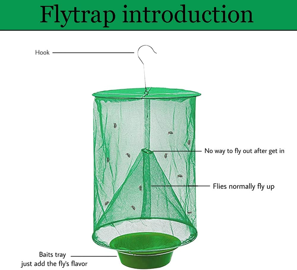 Ranch Fly Trap with Bait Tray, Reusable Fly Trap Fly Catcher Cage for Indoor or Outdoor Family Farms, Park, Restaurants (4)