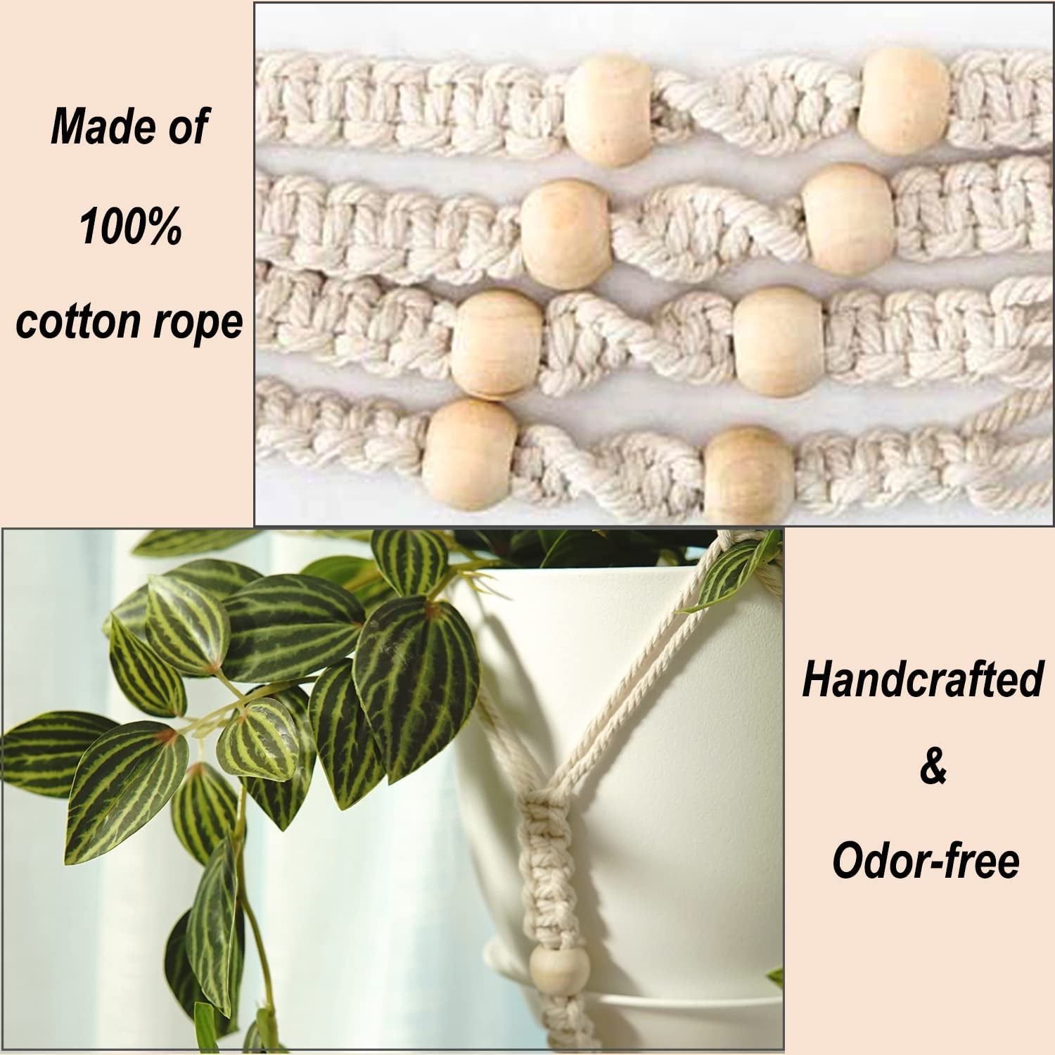 3 Pack Macrame Plant Hangers with Pots Hanging Planters for Indoor Plants Holders with Trays & Hooks 34" / 26" / 20"
