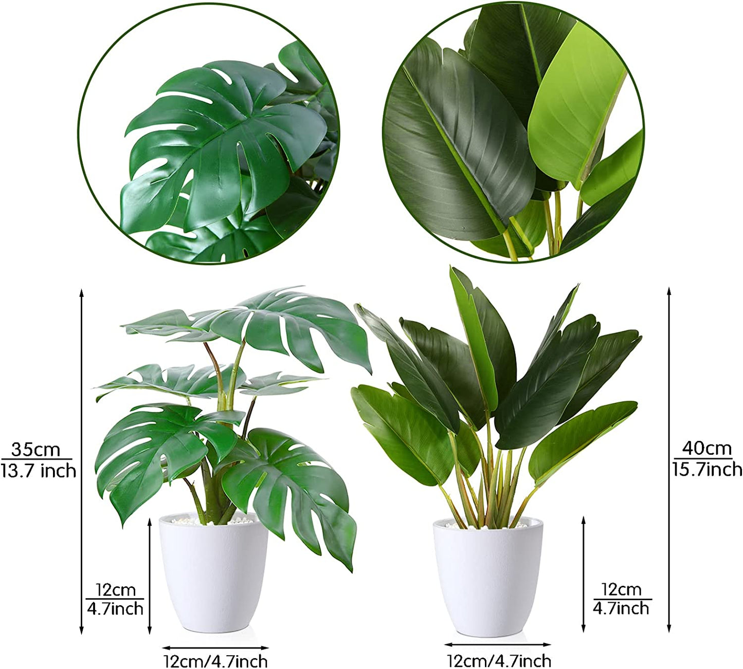 Fake Plants,Artificial Plants 16''Faux Bird of Paradise Plant and Fake Monstera Deliciosa Plant for Home Decor Indoor, Artificial Potted Plants for Office Room Desk Decoration,2 Pack