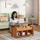 Jaxpety Lift Top Coffee Table Convertible Solid Wood Desk Storage Compartment,Red Brown