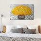 Handmade Yellow Flower Wall Art on Canvas One Piece Painting Gray Modern Abstract Artwork