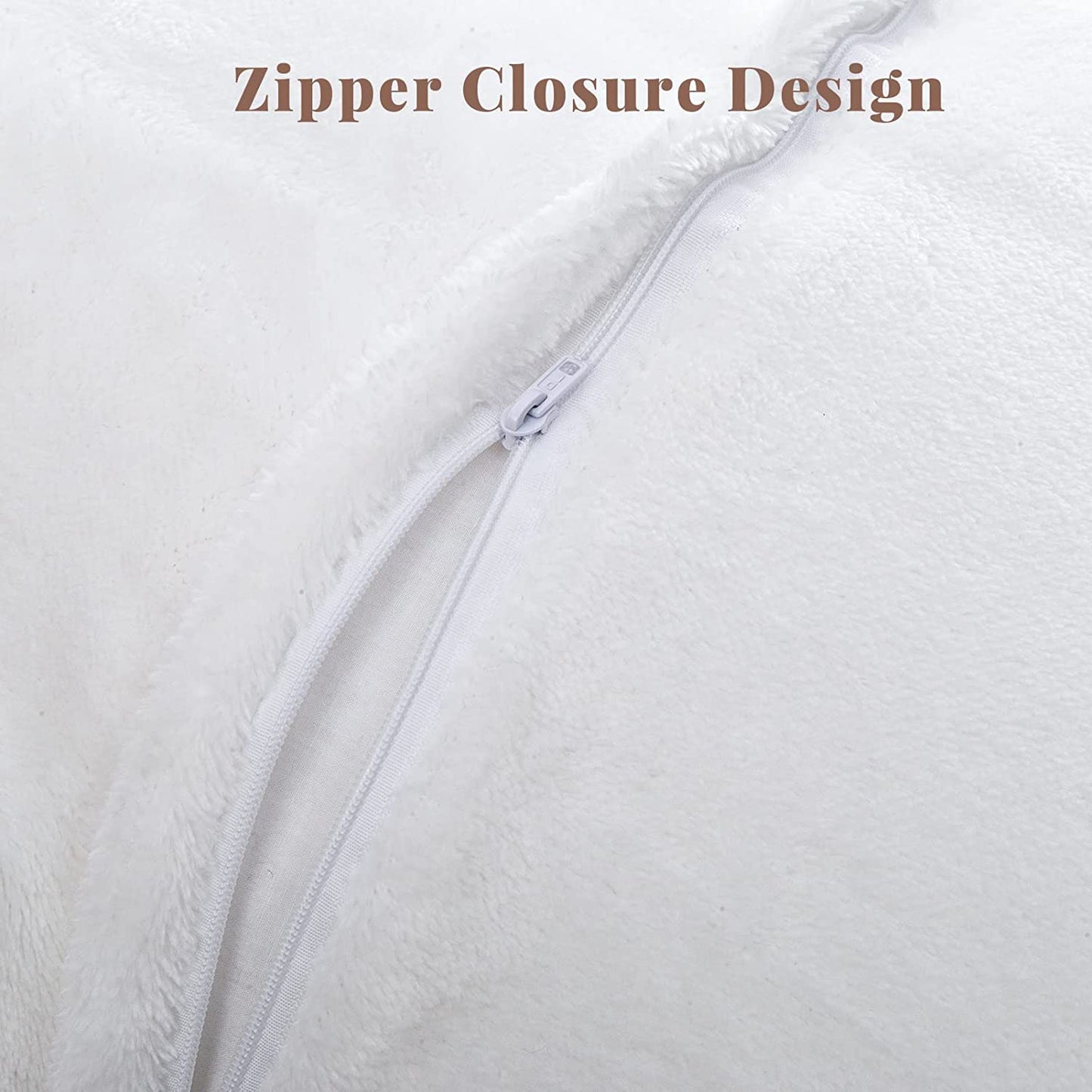 Faux Fur Pillowcases Standard Size, Set of 2 Shaggy Plush Fluffy Pillow Cases Home Decorative Fuzzy Pillow Covers, Zipper Closure , 20" X 26", White
