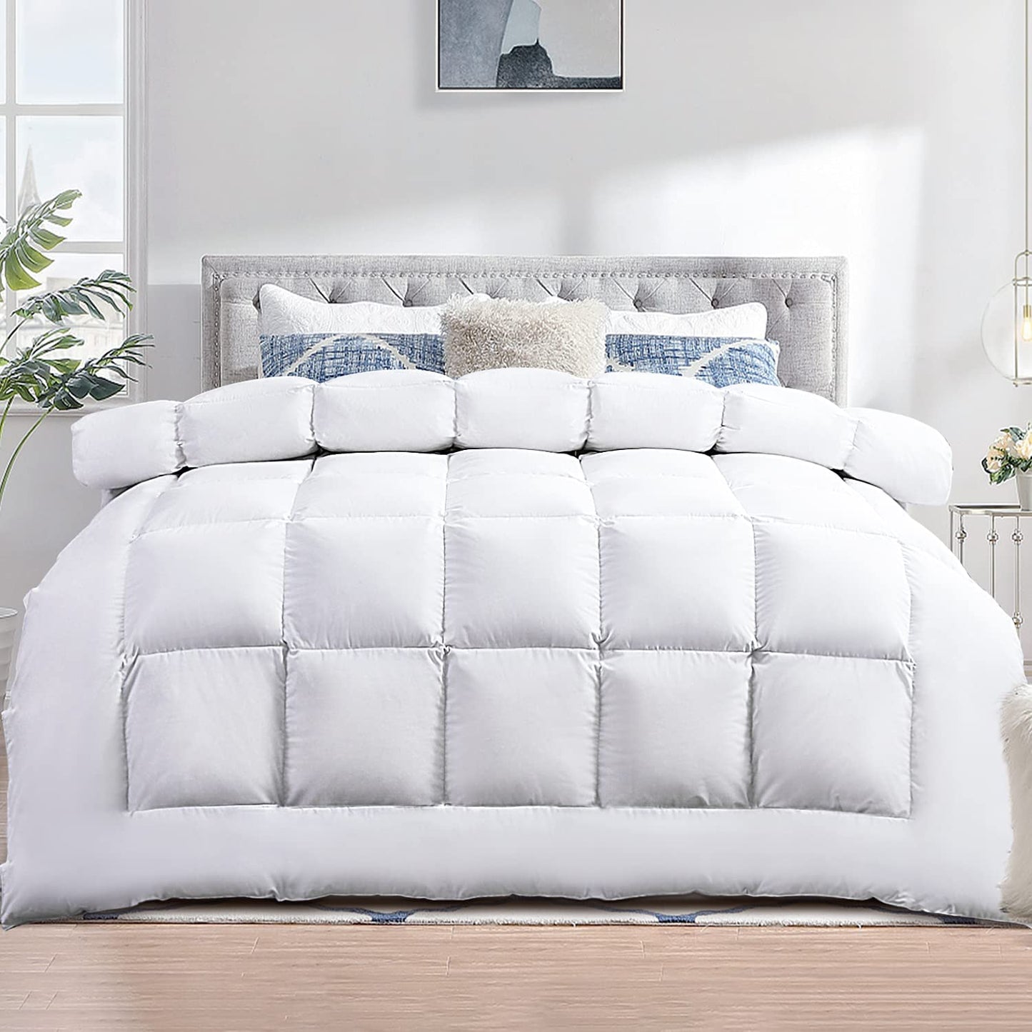 Comforter Duvet Insert Queen Size,Plush White Comforter down Alternative Quilted Stand Alone Bedding Comforter Box Stitched, Machine Washable