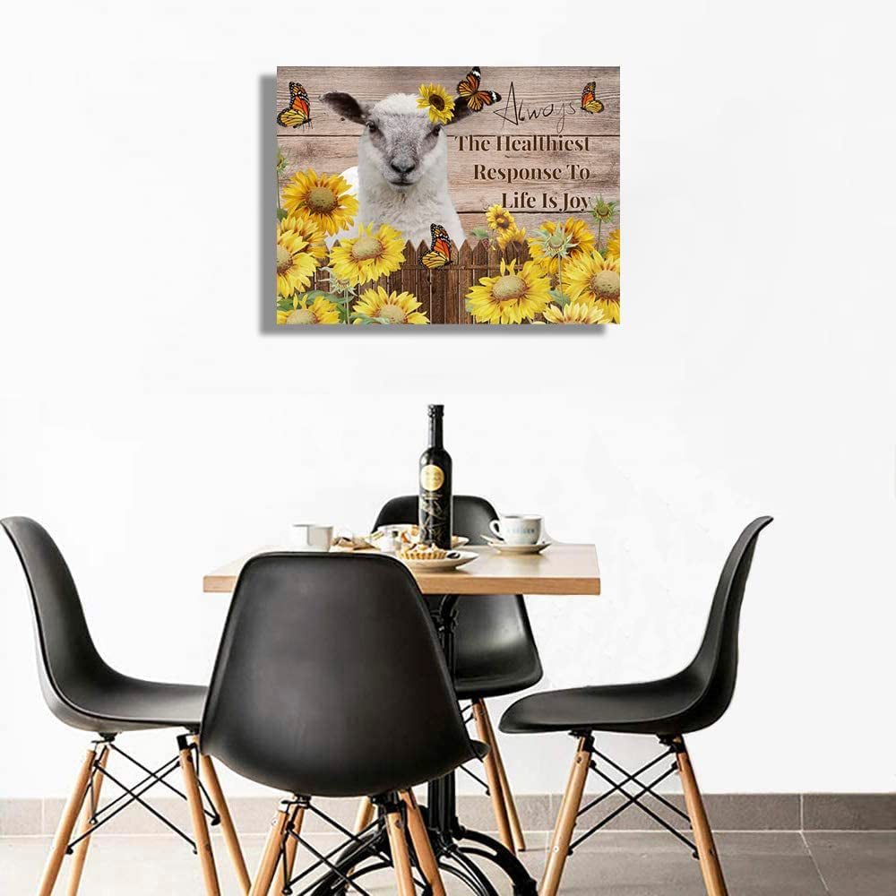 Sunflowers Wall Art for Living Room Llama Wall Decor Yellow Brown Picture Canvas Prints Framed Animal Painting Artwork 12''W×16''H