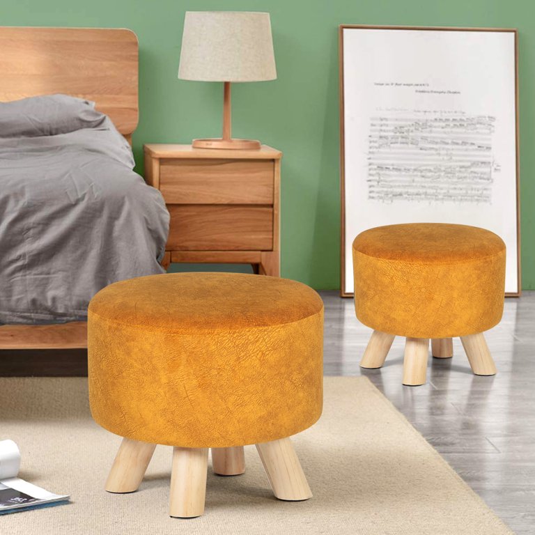 Homebeez Round Ottoman Velvet Foot Rest Stool Orange