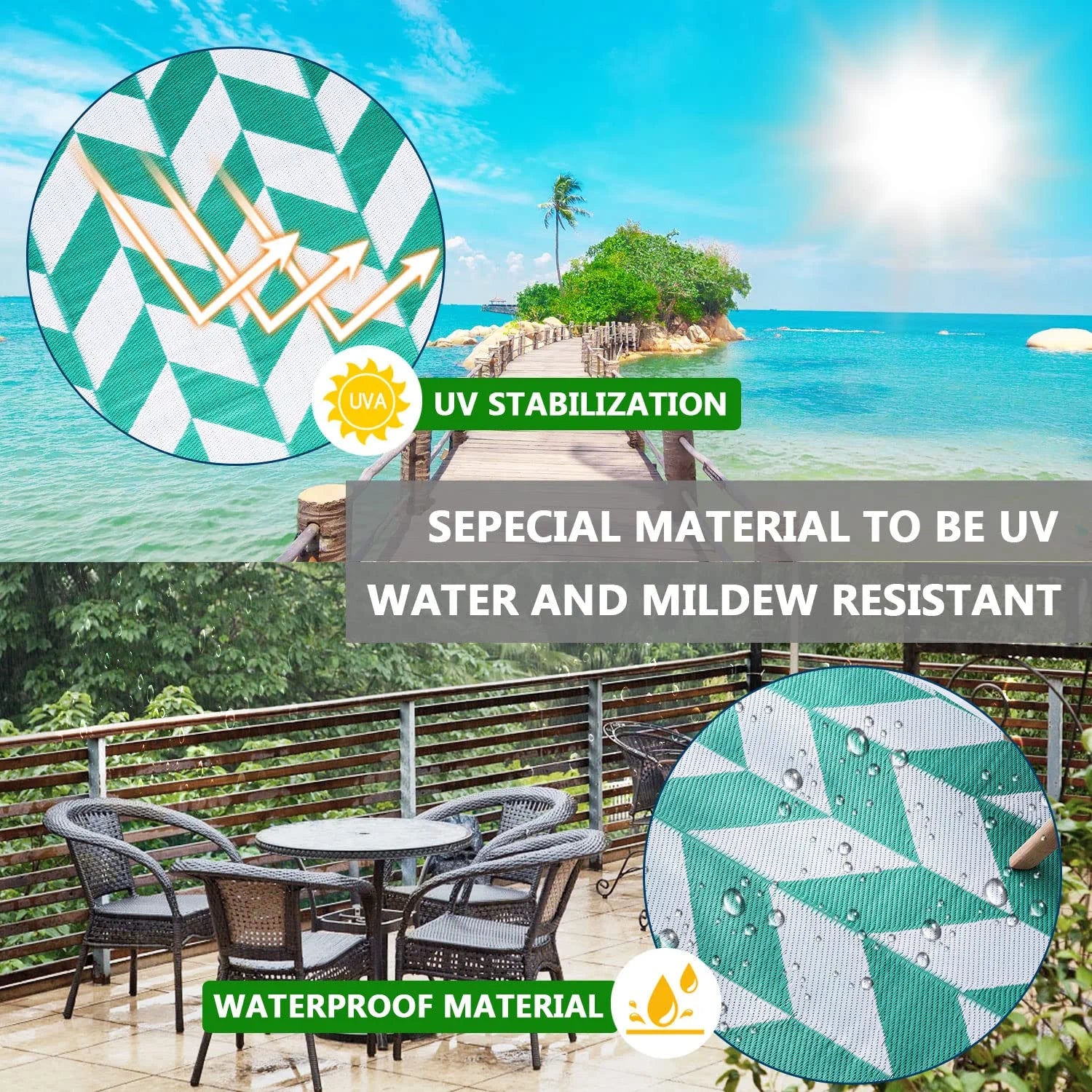 Teal Outdoor Rug Camping Rug 5X8 Reversible Plastic Straw Rug Waterproof Modern Floor Mat Area Rug for Patio,Backyard, Rv Rugs for Outside