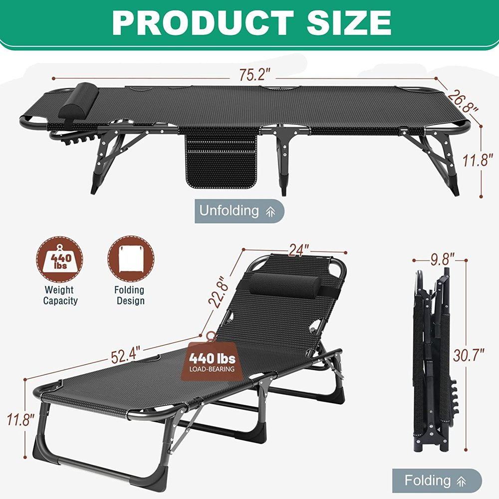 Sleeping Cots Bed with Mattress & Pillow, Portable Folding Bed Cot, Folding Camping Cot, Adjustable 4-Position Folding Lounge Chair