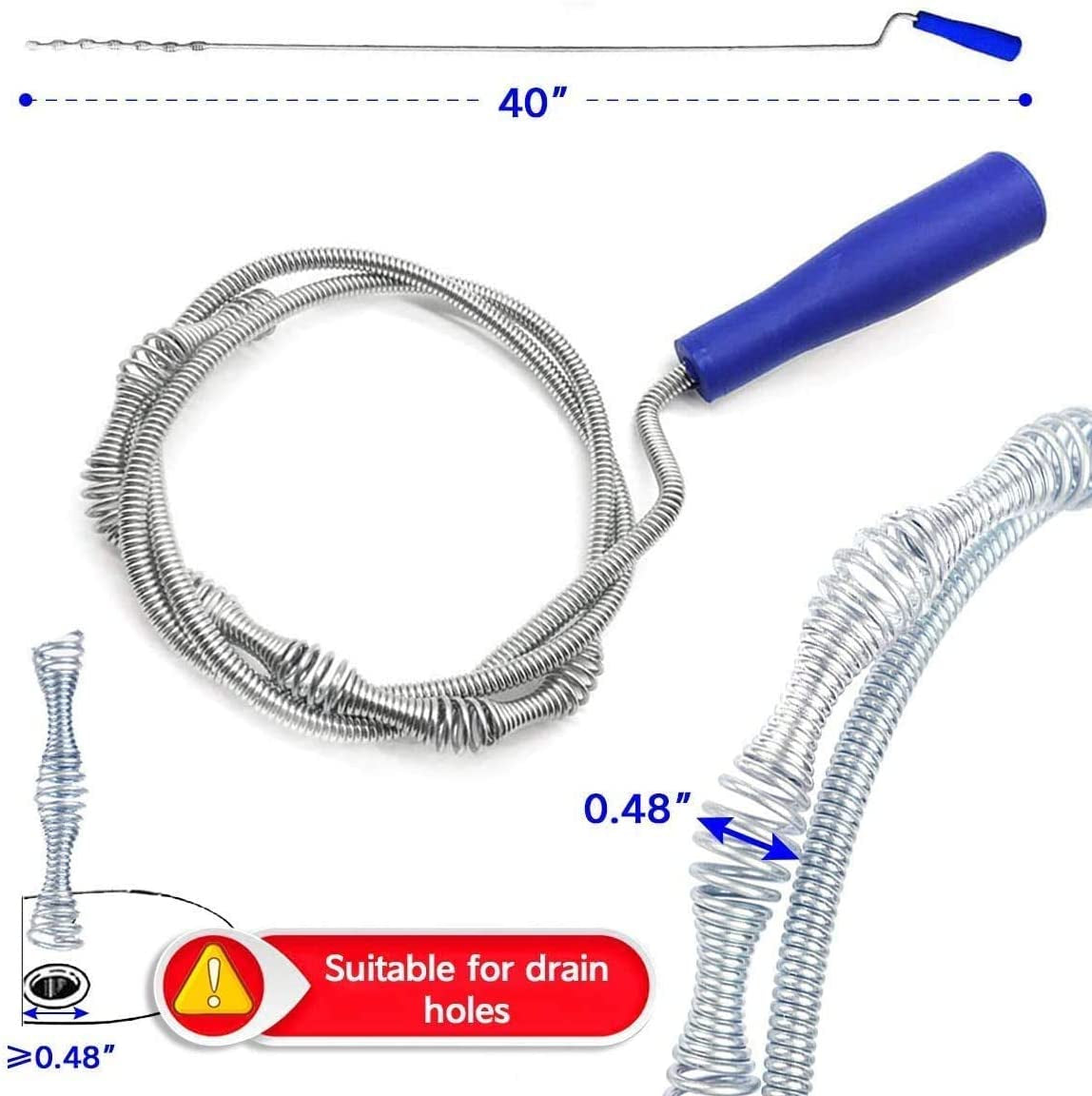 Drain Clog Remover, Hair Clog Remover, Sink Snake, Drain Cleaner Sticks, Snake Drain to Drain Hair Clog, Drain Hair Remover Tool for Sewer, Toilet, Kitchen Sink, Bathroom Tub (5 in 1)