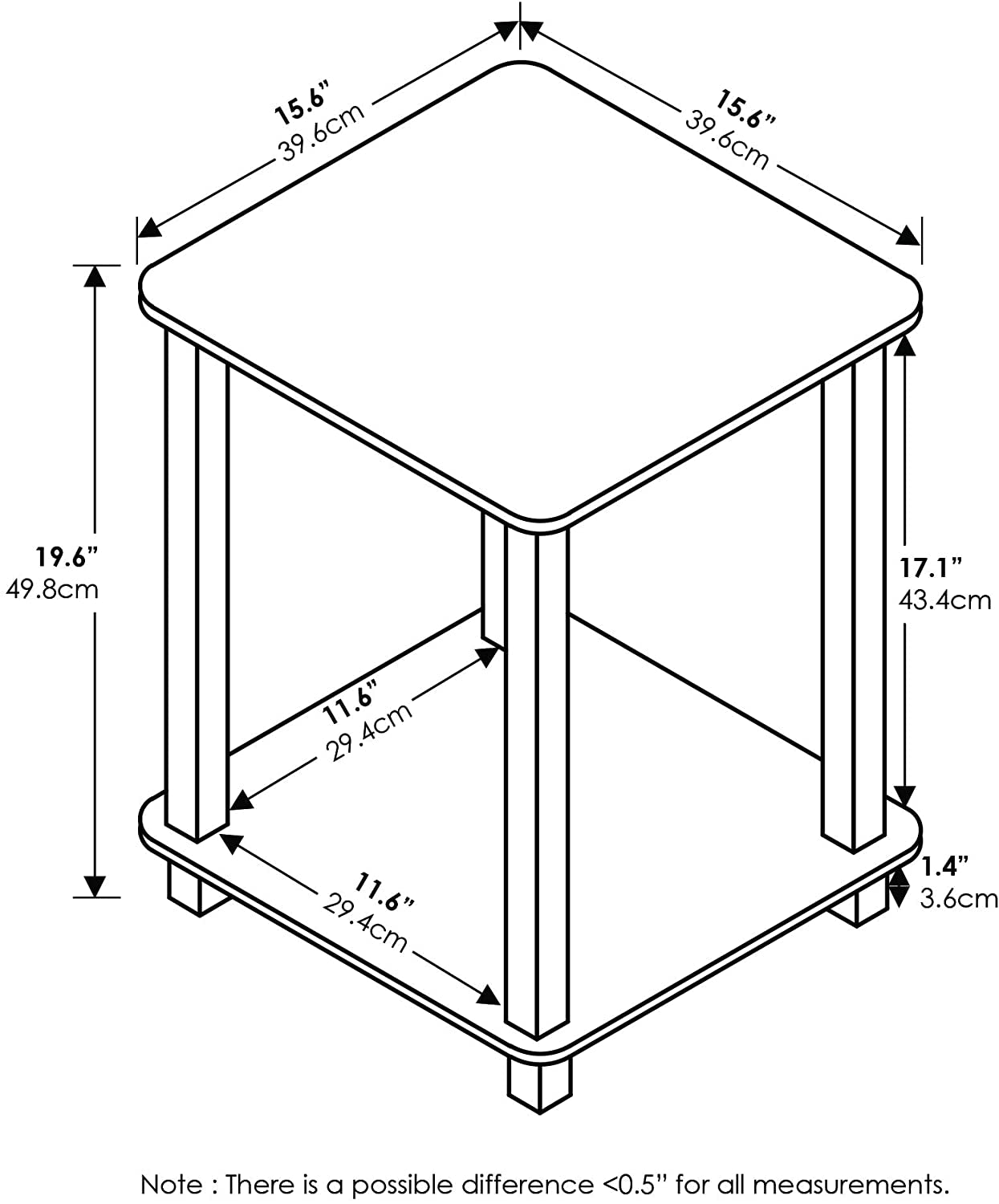 Simplistic Set of 2 End Table, French Oak Grey/Grey