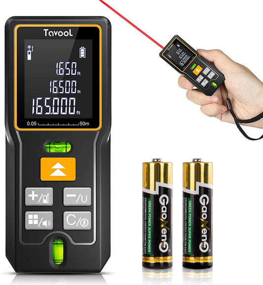 Laser Tape Measure - 165Ft Laser Measurement Tool Ft/In/M Unit Switching, High Accuracy Digital Tape Measure with Backlit LCD and 2 Bubble Levels, Waterproof Laser Measure Distance, Area, Volume (50M)