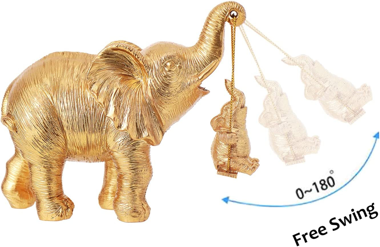Gold Elephant Decor, Mother Elephant Statue Figurines for Home Decorations Gifts for Women