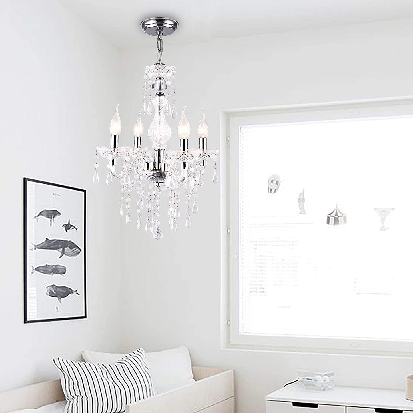 Crystal Chandeliers Clear Acrylic Chandelier Mini 4-Lights Pendant Lighting Modern Hanging Light Fixtures for Girl'S Room,Dining Rooms