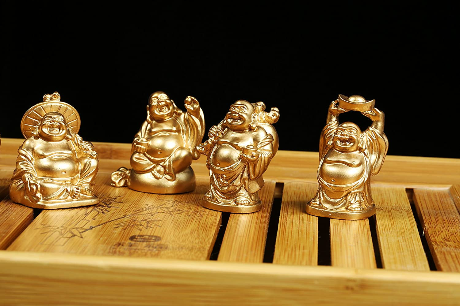 BRABUD Feng Shui 2'' Golden Resin Laughing Buddha Statue Figurines Set of 6 BS019