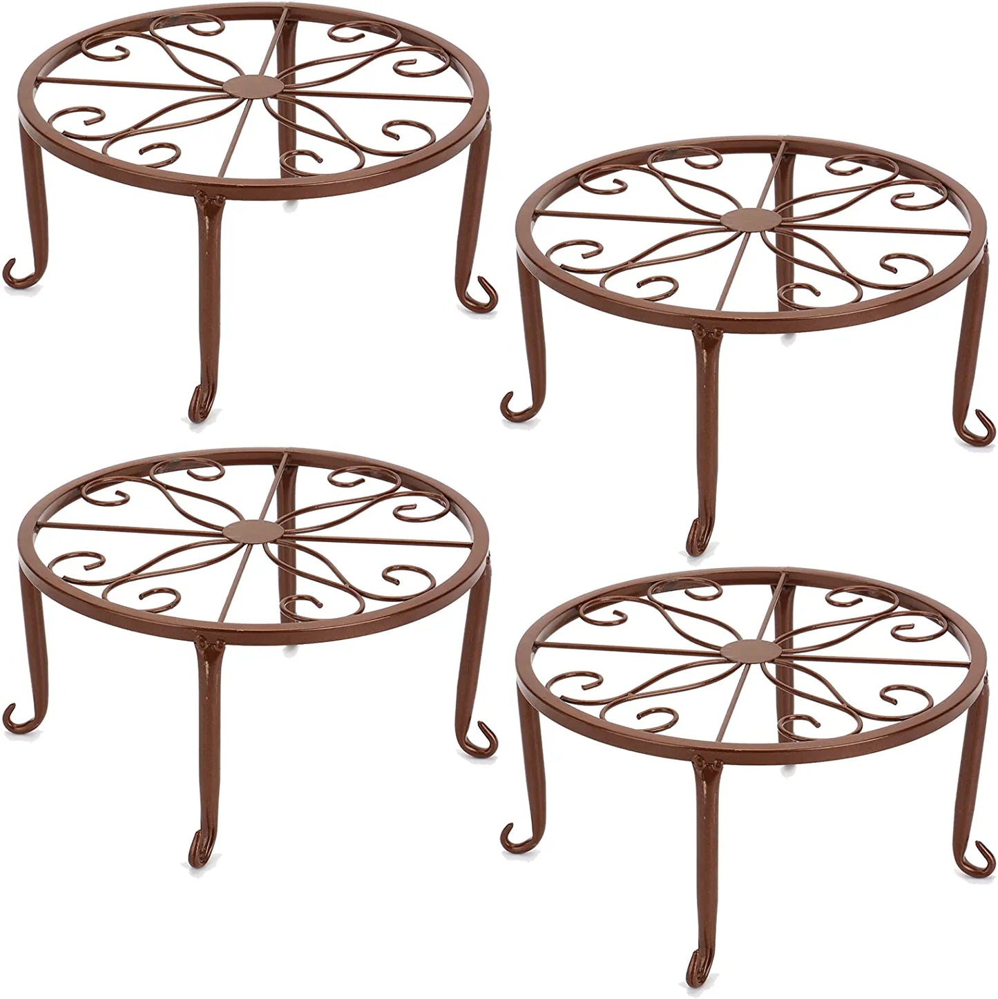 4 Pack 9" Metal Plant Stands for Indoor and Outdoor, Planters Stand, Flower Pots Holder, Beverage Dispenser Stand, Pumpkin Stand for Floor and Tabletop Decoration - Brown