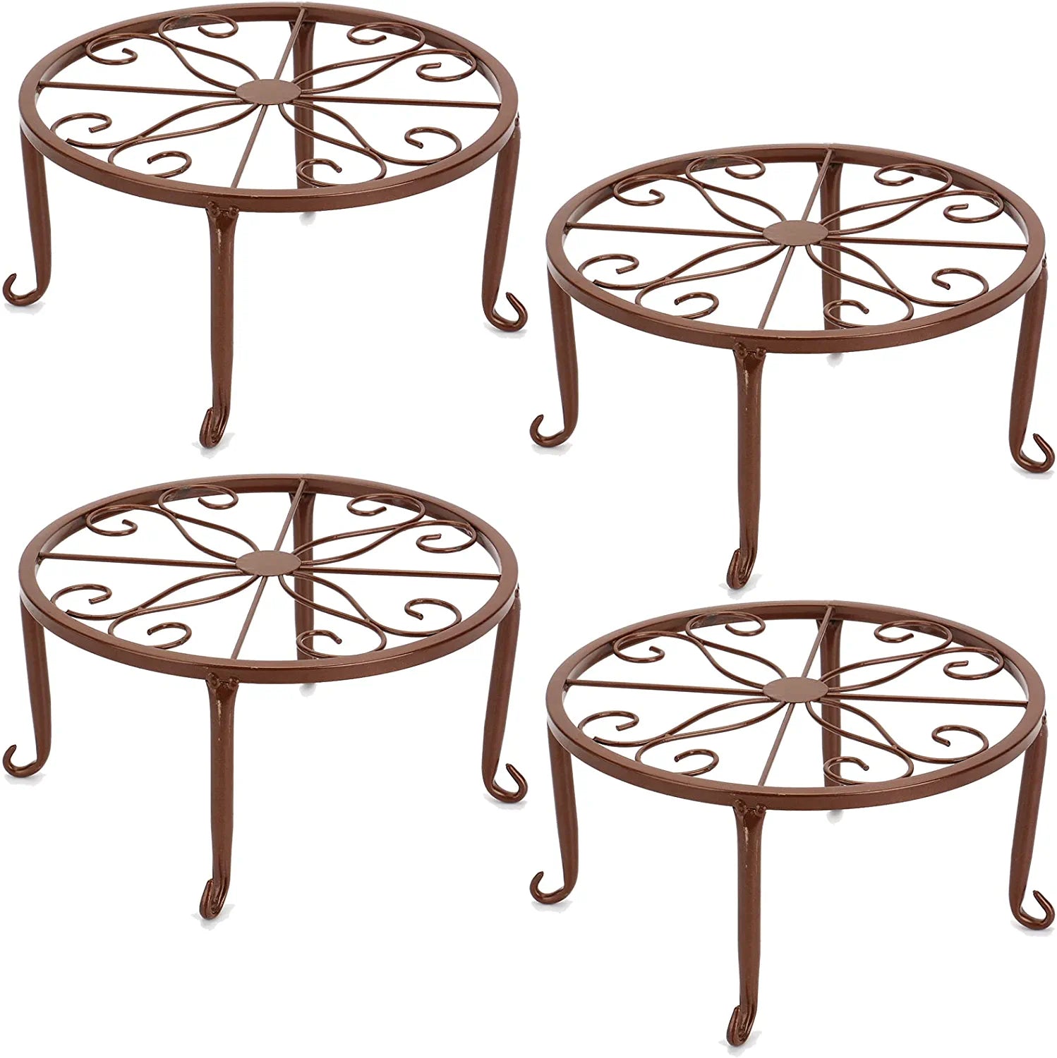 4 Pack 9" Metal Plant Stands for Indoor and Outdoor, Planters Stand, Flower Pots Holder, Beverage Dispenser Stand, Pumpkin Stand for Floor and Tabletop Decoration - Brown