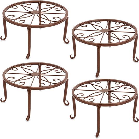 4 Pack 9" Metal Plant Stands for Indoor and Outdoor, Planters Stand, Flower Pots Holder, Beverage Dispenser Stand, Pumpkin Stand for Floor and Tabletop Decoration - Brown