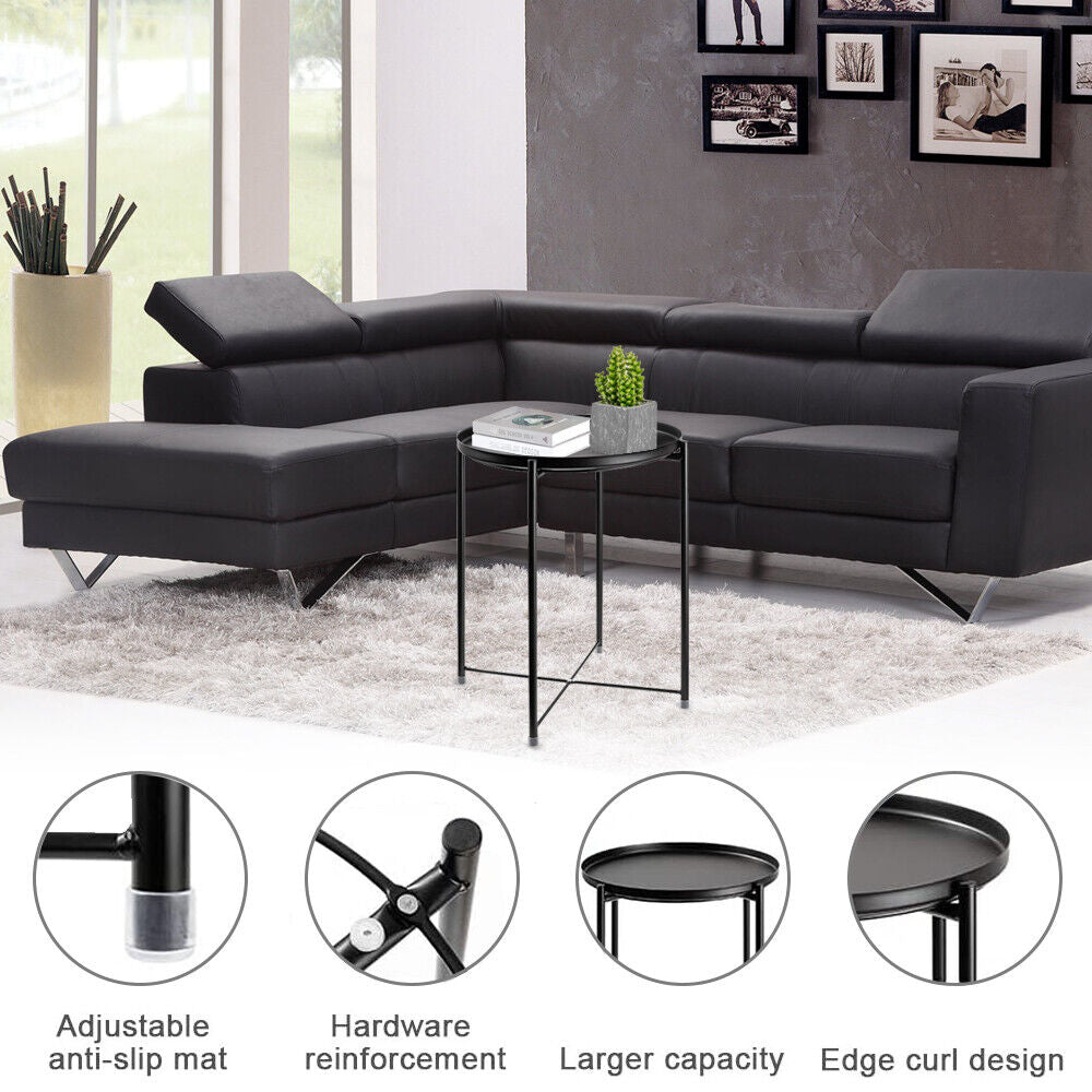 Small Metal round End Side Accent Coffee Table Nightstand Living Room Bedroom