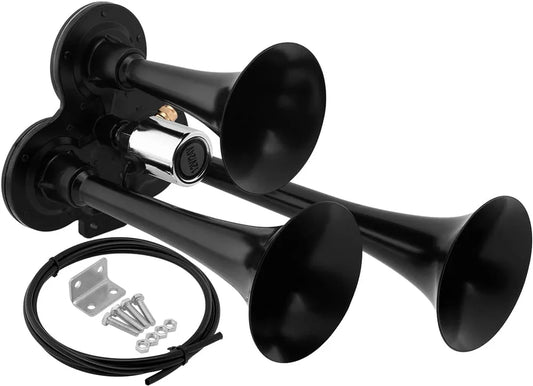 Train Horn for Truck/Car. 3 Air Horn Black Trumpets. Super Loud Db. Fits 12V/24V Vehicles like Semi/Pickup/Jeep/Rv/Suv VXH3311B