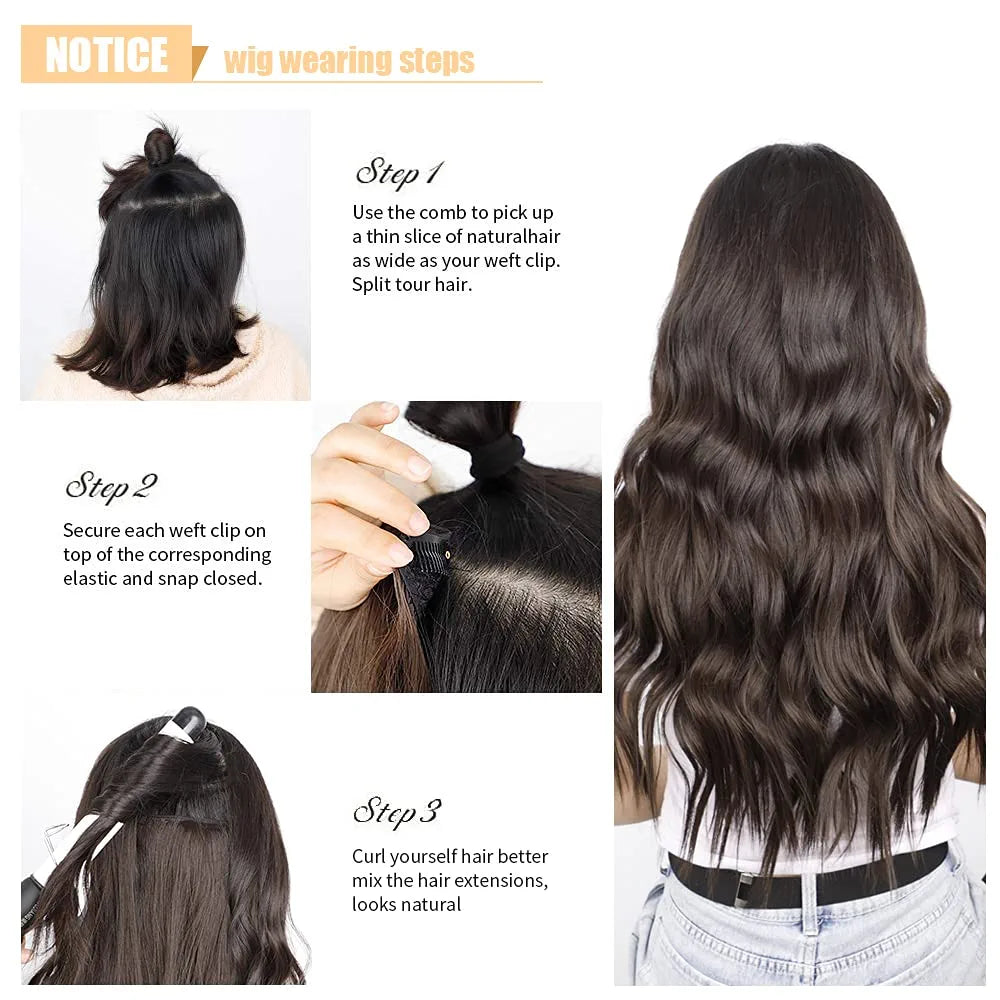4PCS Clip in Long Soft Glam Waves Thick Hairpieces 20 Inches Chocolate Brown Hair Extensions Synthetic Fiber Double Weft Hair for Women Full Head