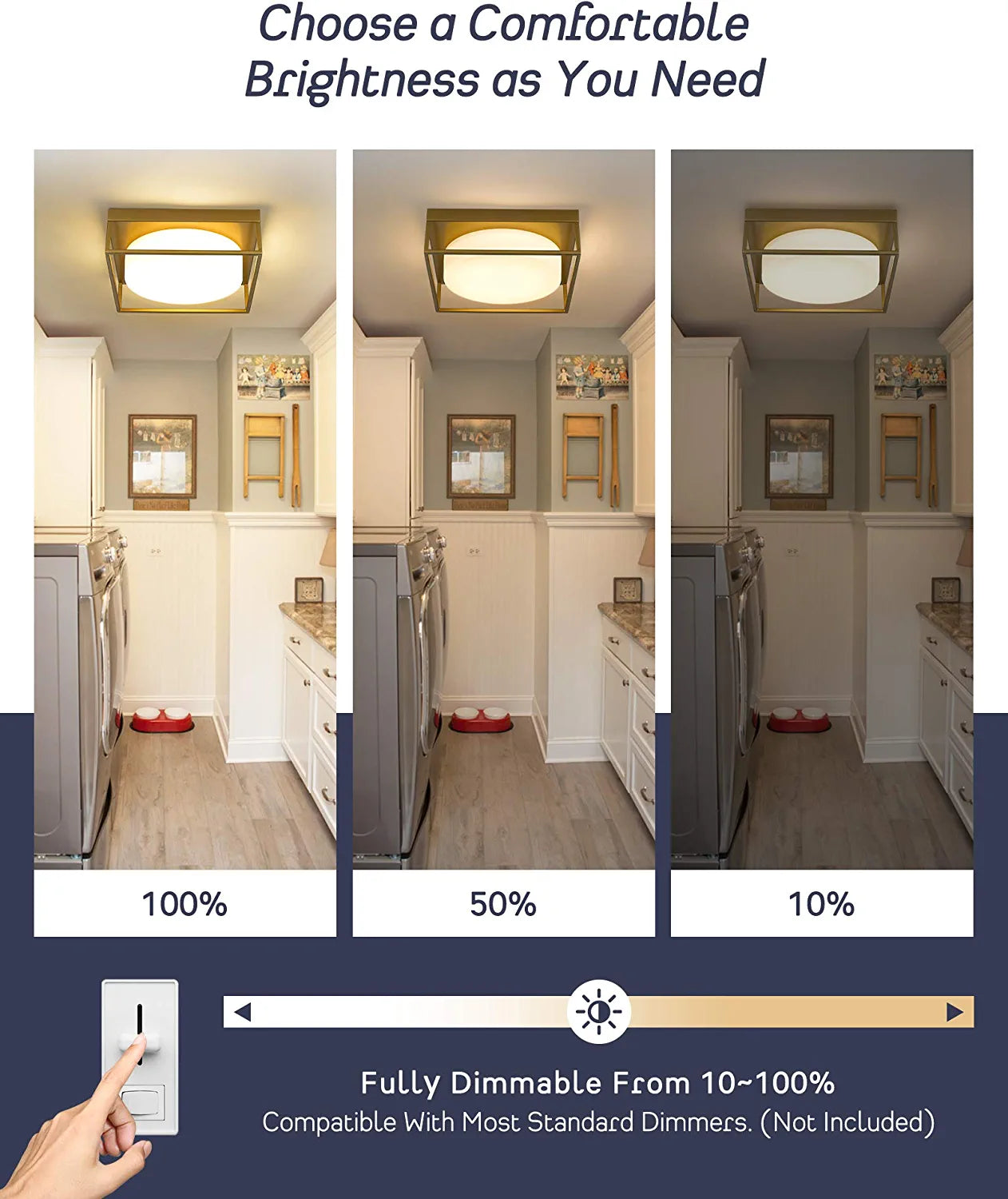 LED Ceiling Light,  12” 24W 950Lumens Square Flush Mount Ceiling Light Fixture, Dimmable 3000K, Gold Finish with Frosted Glass, Modern Ceiling Lamp for Bedroom, Kitchen, Hallway, 6870LFM-GD