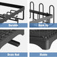 2 Tier Dish Drying Rack for Kitchen Counter, Black Metal Dish Drainers Rack with Drainboard, Large Dish Dryer with Detachable Cup Rack and Utensil Holder