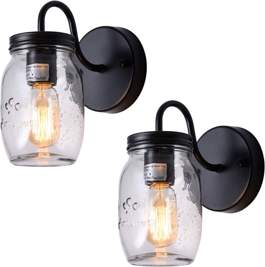 Mason Jar Light Fixture Retro Wall Sconce Farmhouse Hallway Lighting Bathroom Vanity Light (2 Packs)