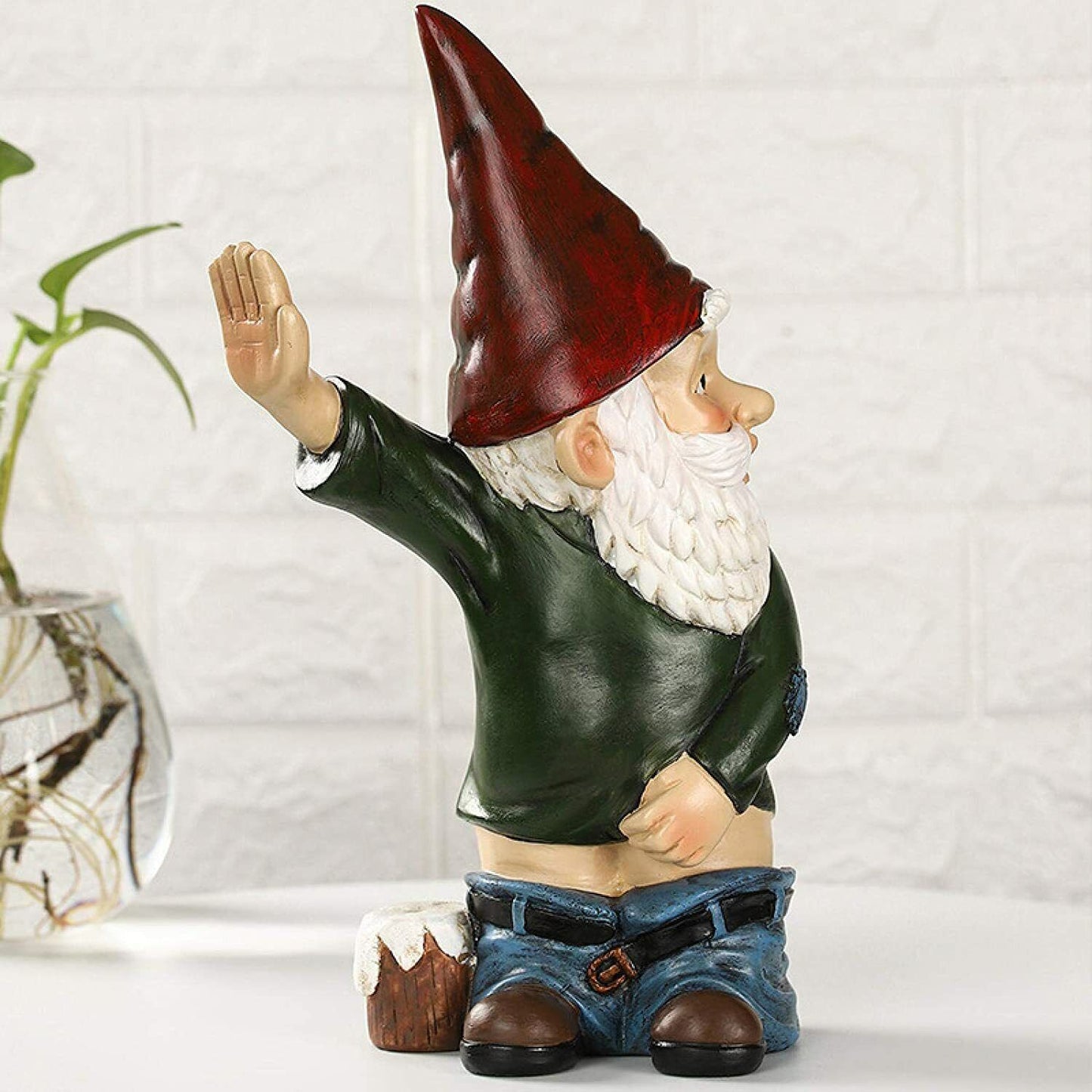 Naughty Peeing Gnome Statue Fairy Garden Funny Dwarf Figurines Resin Yard Decor