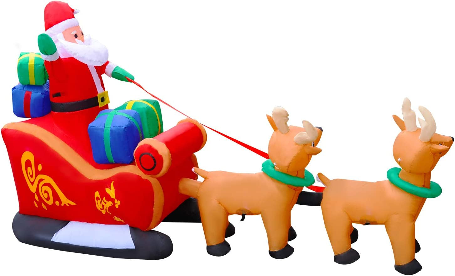 8 Ft Inflatable Christmas Reindeer Pull the Sleigh Take Santa Claus Xmas Decoration for Yard Lawn Garden Home Party Indoor Outdoor