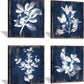 White Botanical Wall Canvas Art: Artistic Plant Picture Dark Blue Background Painting for Bathroom (12 X 12 X 4 Panels)