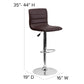 Flash Furniture Betsy Modern Brown Vinyl Adjustable Bar Stool with Back, Counter Height Swivel Stool with Chrome Pedestal Base
