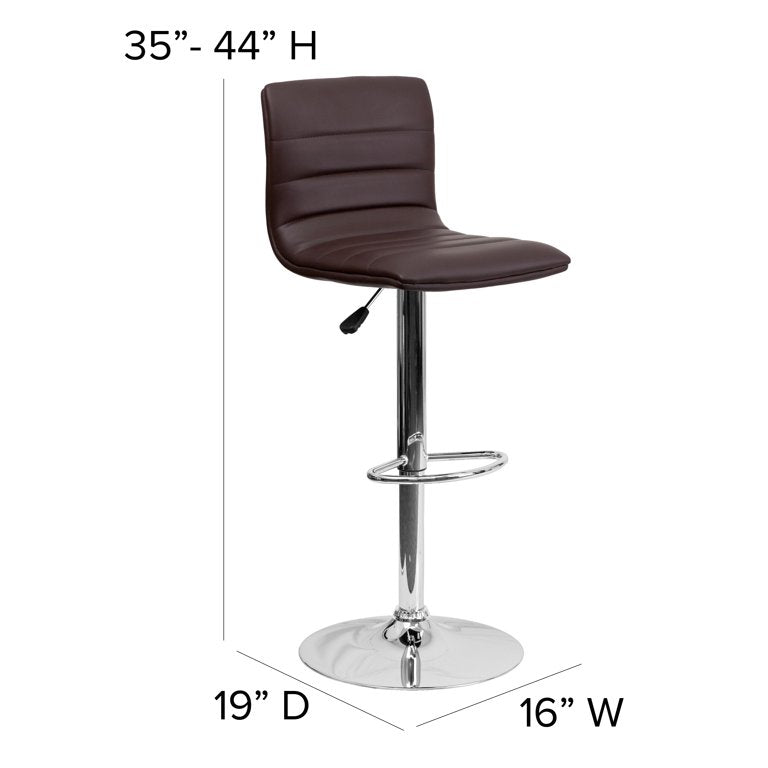 Flash Furniture Betsy Modern Brown Vinyl Adjustable Bar Stool with Back, Counter Height Swivel Stool with Chrome Pedestal Base