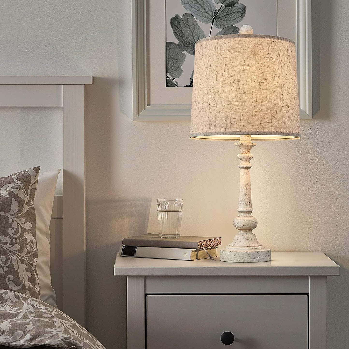 Pokat 21" Retro Style Farmhouse Table Lamp Sets of 2 for Living Room Bedroom Rustic Bedside Nightstand Lamp Linen Washed