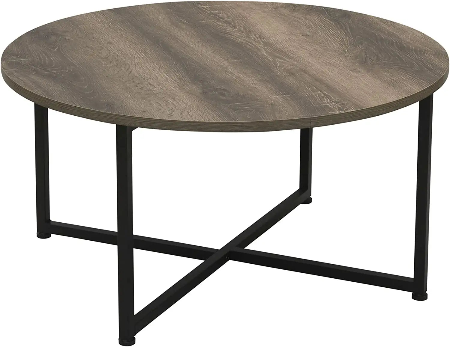 Grey Top Black Frame Ashwood round Coffee Table, 31.5 X 31.5